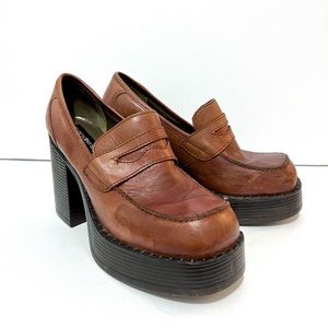 VINTAGE Y2K Candie’s Brown Cognac Platform Chunky Heels - US 8.5 Women’s